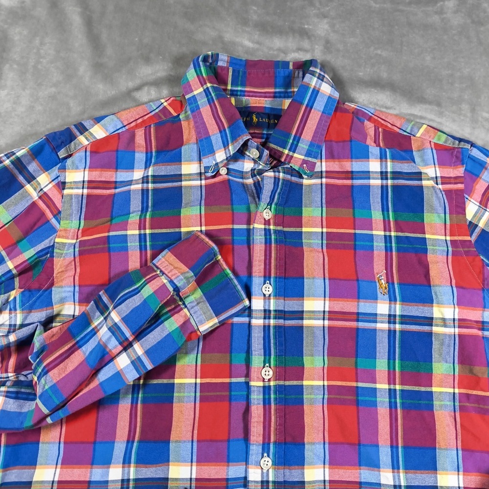 Polo Ralph Lauren Shirt Mens XL Red Blue Plaid Button Up Oxford Pony Long Sleeve